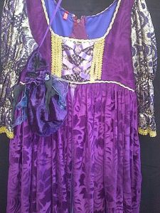 Adult Female Costumes to Hire - Medieval-Purple & gold trimming dress with bag